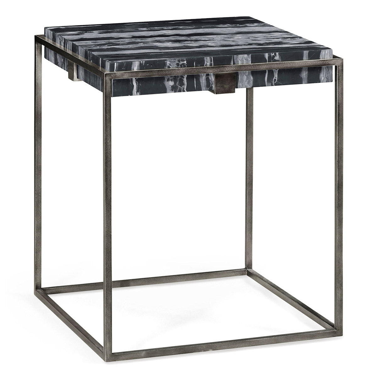 Square Iron End Table with a Black Marble Top Gramercy Home Design