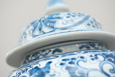 Blue And White Porcelain Peacock Lotus Temple Jar