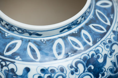 Blue And White Porcelain Peacock Lotus Temple Jar