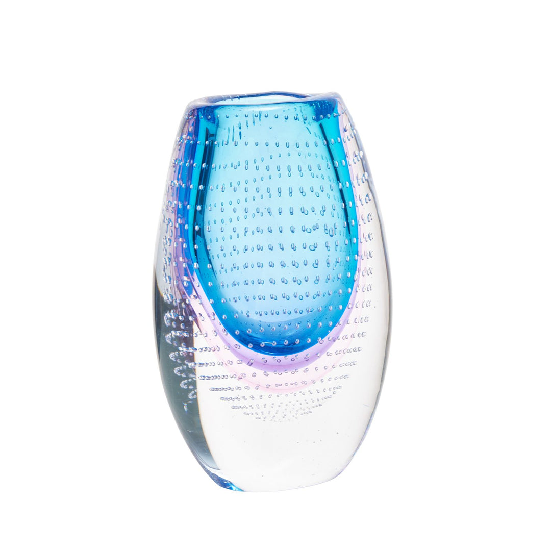 Ioanian Blue Bubble Art Glass Vase
