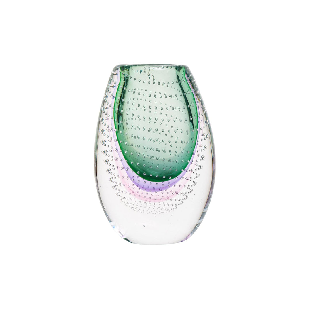 Giola Green Bubble Art Glass Vase