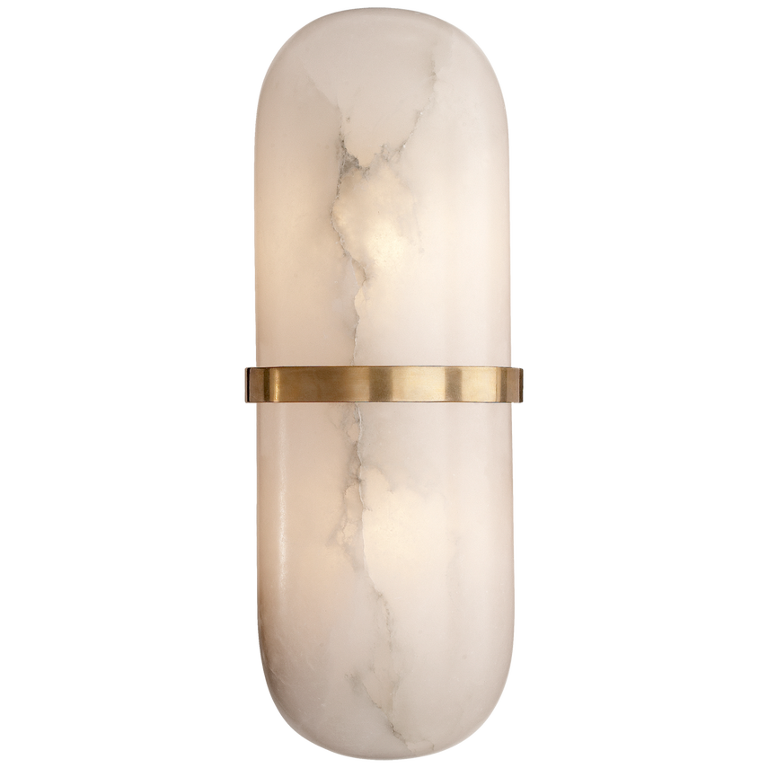 Melange Pill Form Sconce in Antique Burnished Brass & Alabaster