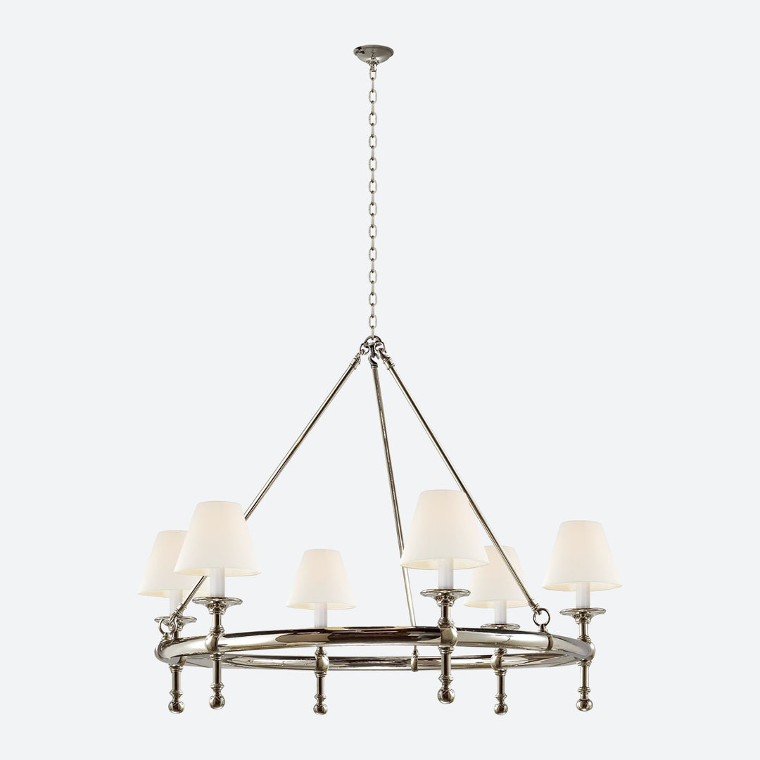 Classic Ring Chandelier in Polished Nickel with Natural Paper Shades