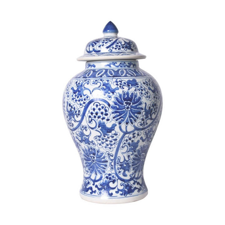 Blue And White Porcelain Peacock Lotus Temple Jar