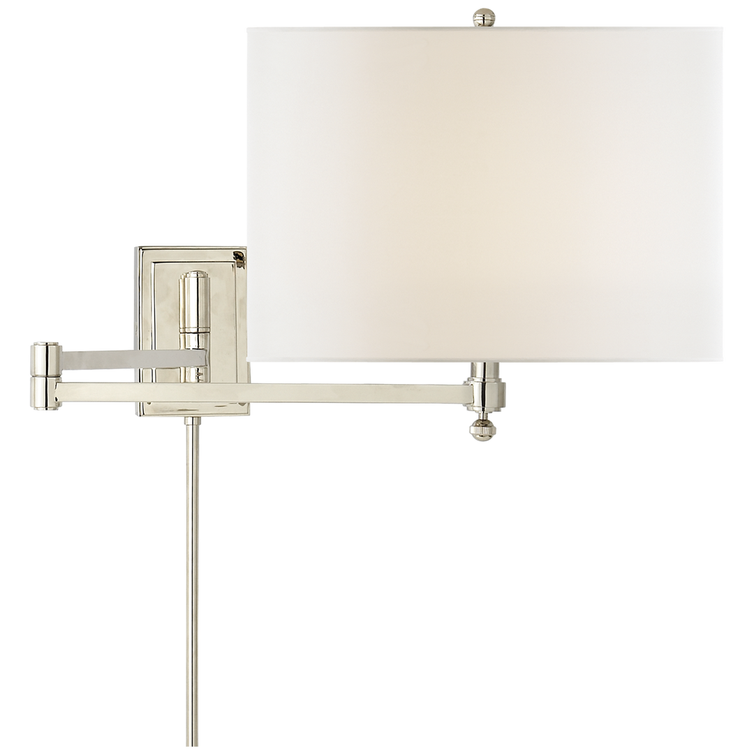 Hudson Swing Arm in Polished Nickel with Linen Shade