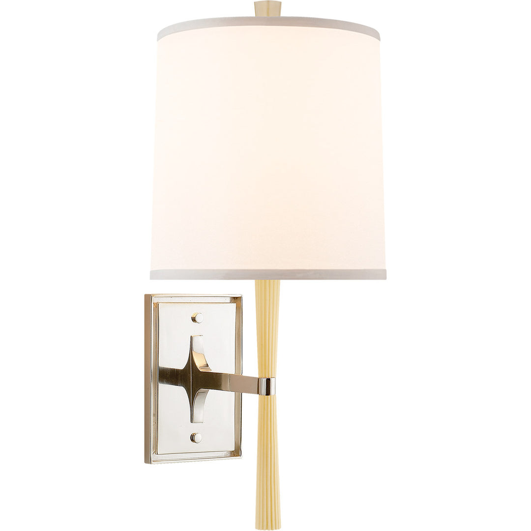 Refined Rib Sconce in Ivory Resin and Soft Silver with Silk Shade