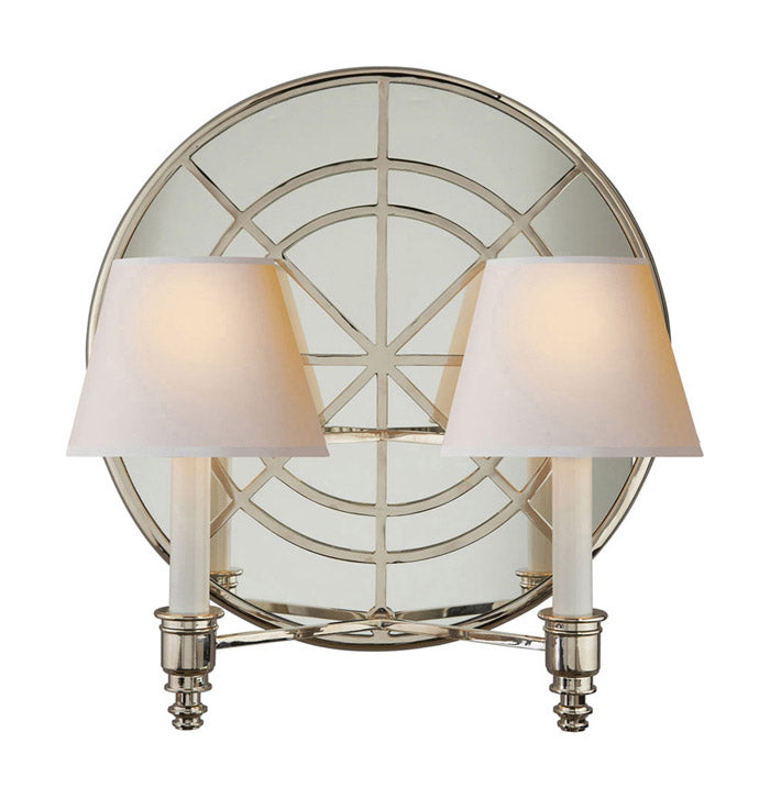 Global Double Arm Wall Light Polished Nickel with Natural Paper Shades