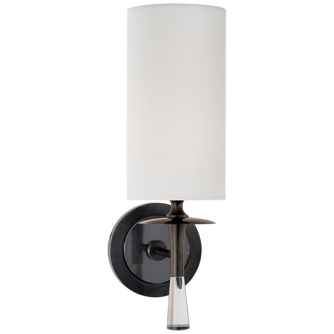 Drunmore Single Sconce in Bronze and Crystal with Linen Shade