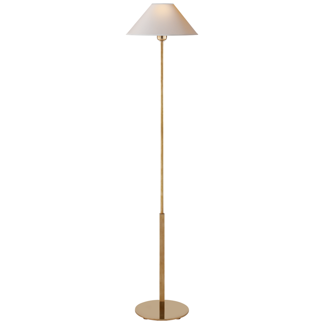 Hackney Floor Lamp in Hand-Rubbed Antique Brass with Natural Paper Shade