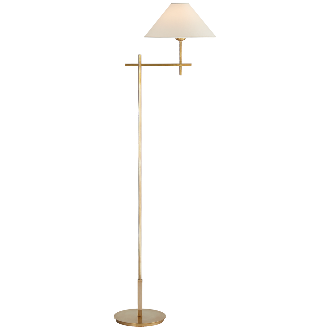 Hackney Bridge Arm Floor Lamp in Hand-Rubbed Antique Brass with Natural Paper Shade