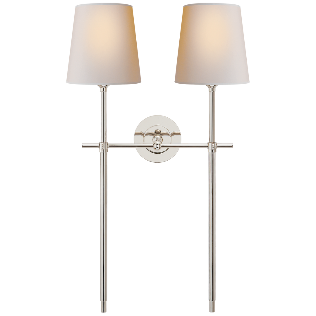 Bryant Large Double Tail Sconce in Polished Nickel with Natural Paper Shades