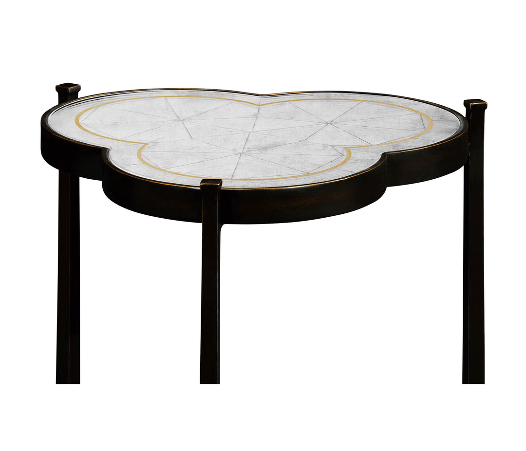 Églomisé &amp; Bronze Iron Trefoil Lamp Table