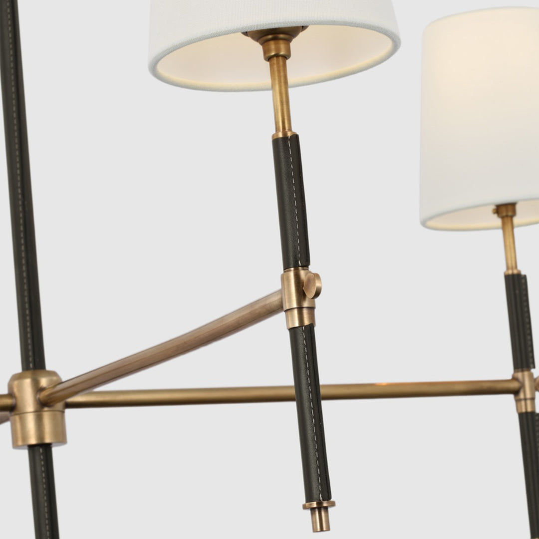 Bryant Small Wrapped Chandelier in Hand-Rubbed Antique Brass & Chocolate Leather