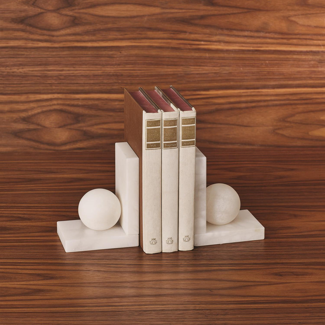 Alabaster Ball Bookends - Pair