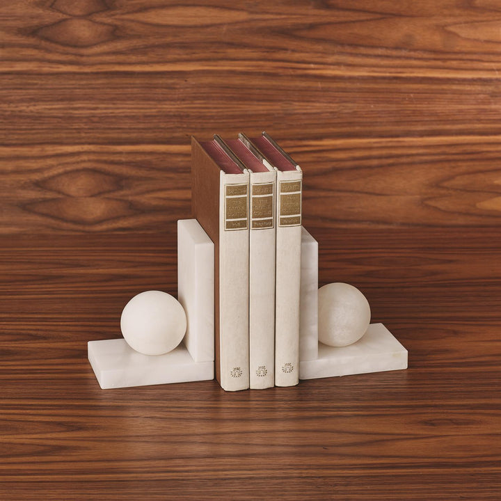 Alabaster Ball Bookends - Pair