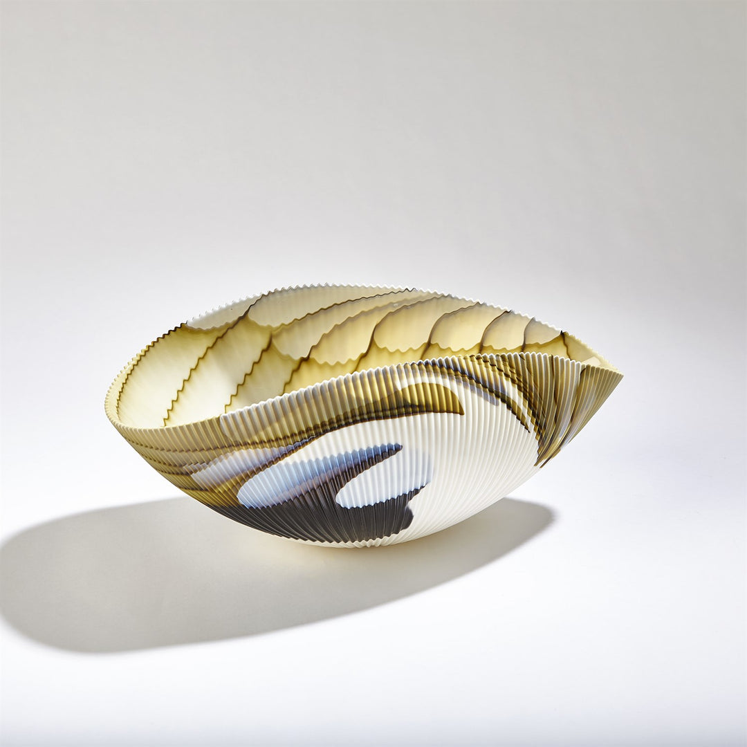Pleated Bowl - Amber/Blue Filigree - Medium