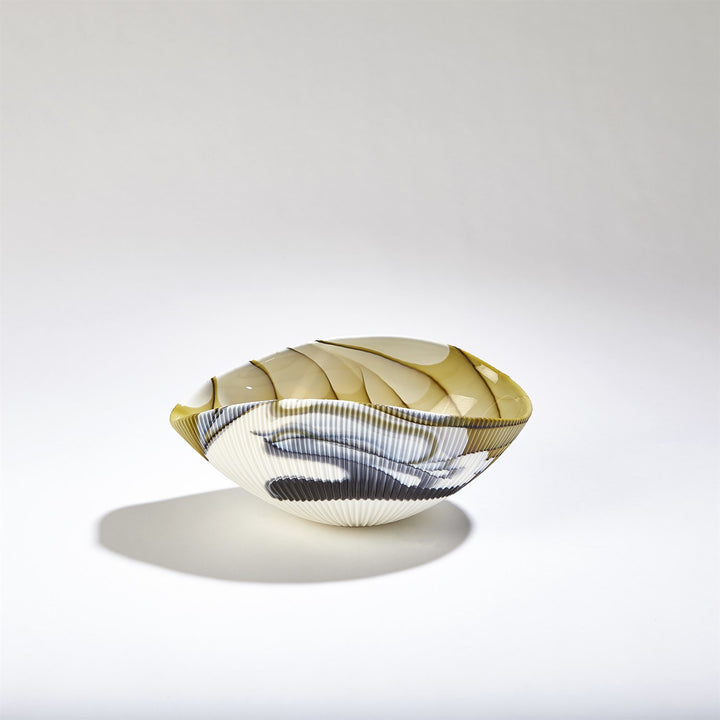 Pleated Bowl - Amber/Blue Filigree - Small