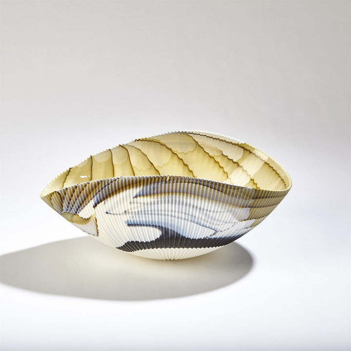 Pleated Bowl - Amber/Blue Filigree - Medium