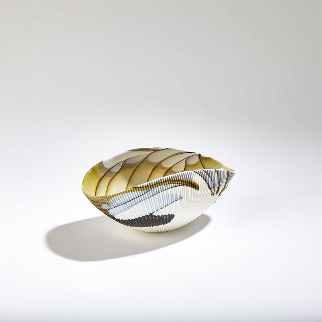 Pleated Bowl - Amber/Blue Filigree - Small