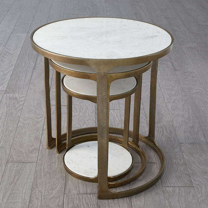 Set of 3 Marble Top Nesting Tables-Brass