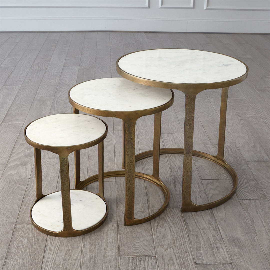 Set of 3 Marble Top Nesting Tables-Brass