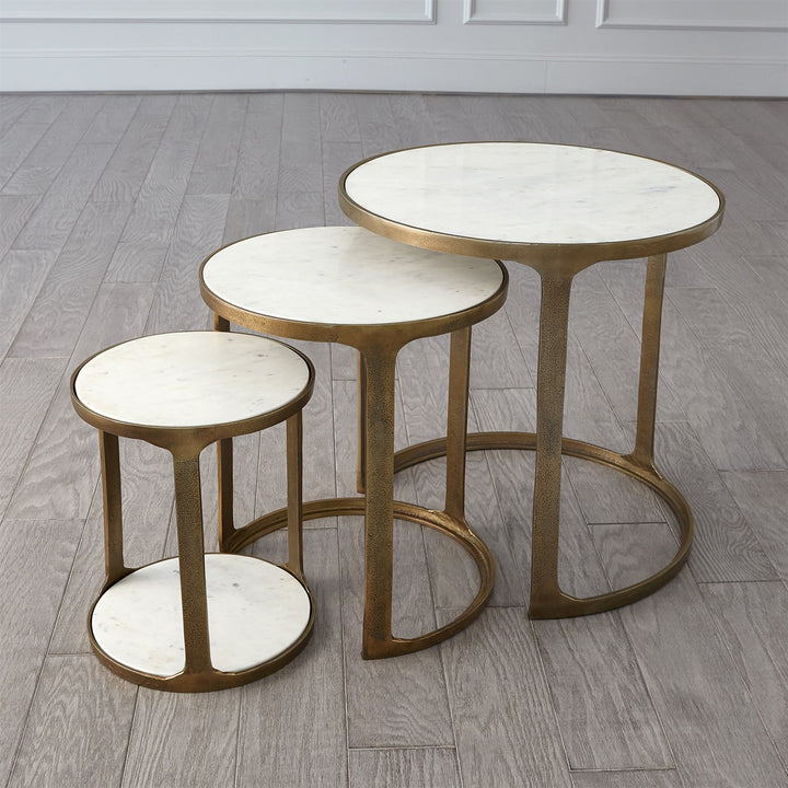 Set of 3 Marble Top Nesting Tables-Brass