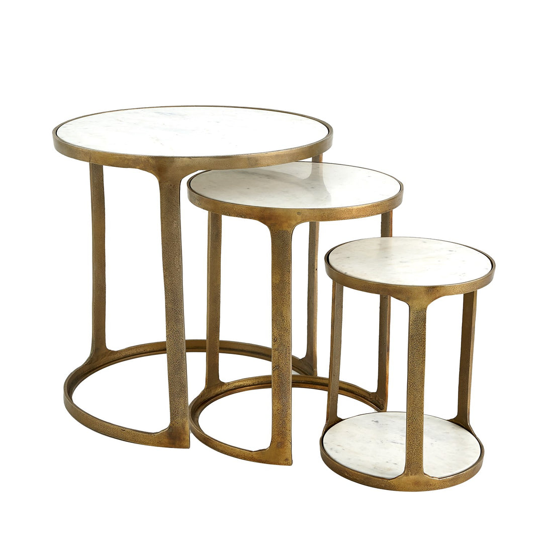 Set of 3 Marble Top Nesting Tables-Brass