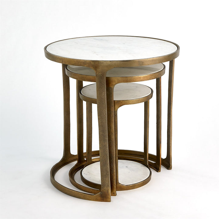 Set of 3 Marble Top Nesting Tables-Brass