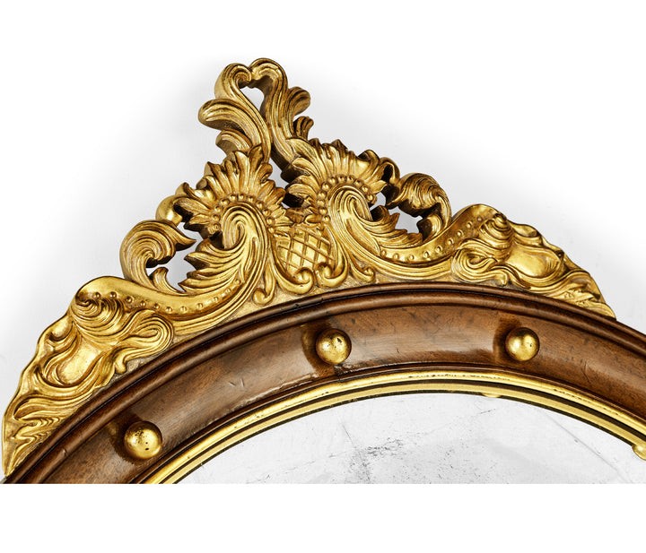 Regency Walnut & Gilt Round Convex Églomisé Mirror (Large)