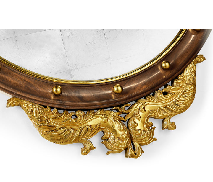 Regency Walnut & Gilt Round Convex Églomisé Mirror (Large)