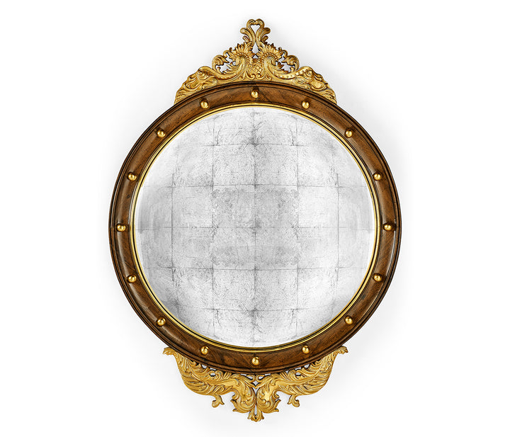 Regency Walnut & Gilt Round Convex Églomisé Mirror (Large)
