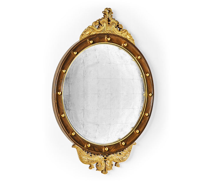 Regency Walnut & Gilt Round Convex Églomisé Mirror (Large)