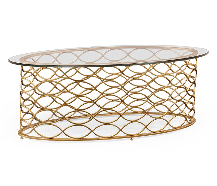 Interlaced Gilded & Glass Oval Coffee Table