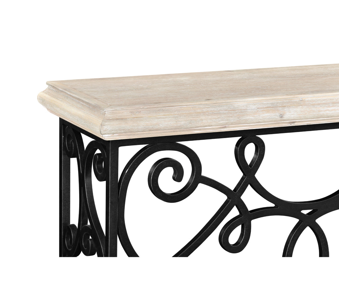 54" Width Rectangular Limed Wood Console with Wrought Iron Base