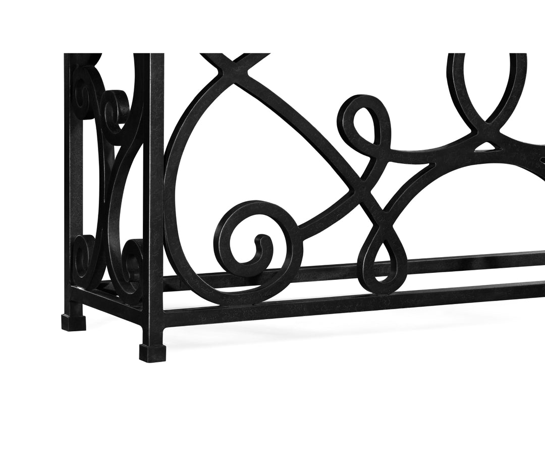 54" Width Rectangular Limed Wood Console with Wrought Iron Base