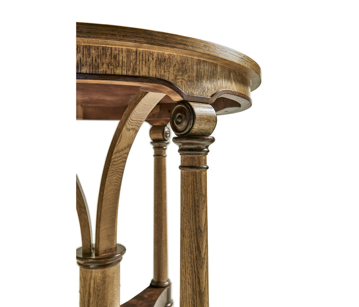 Round English Brown Oak Lamp Table