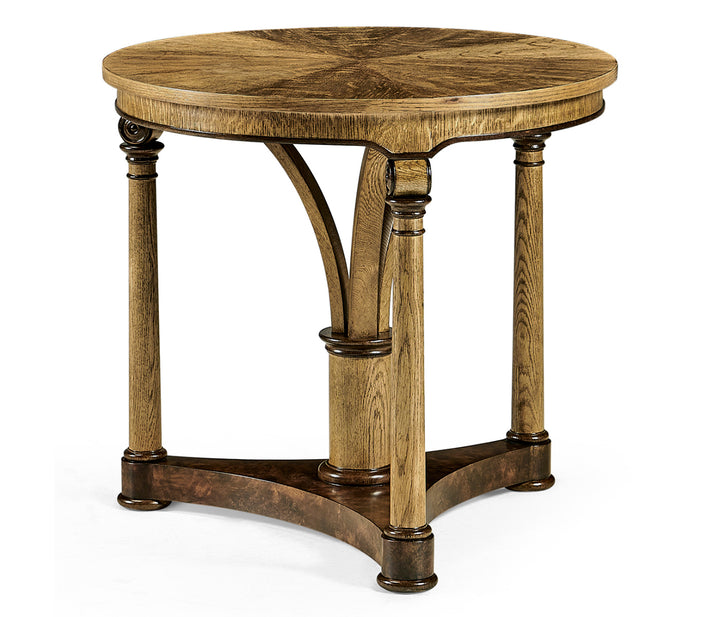 Round English Brown Oak Lamp Table
