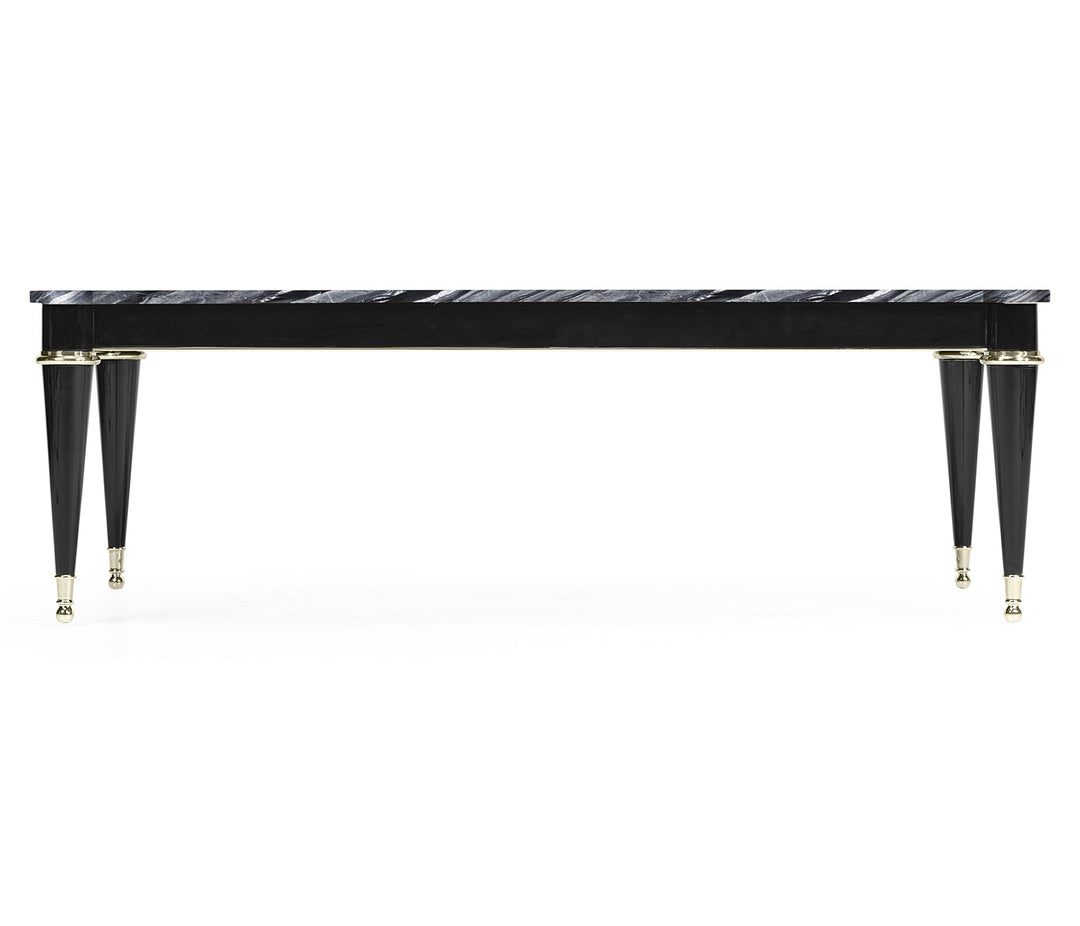 Madison Piano Black Cocktail Table with Grey Wave Marble Top