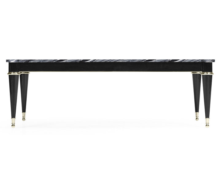 Madison Piano Black Cocktail Table with Grey Wave Marble Top