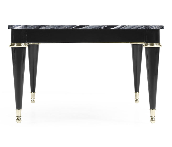 Madison Piano Black Cocktail Table with Grey Wave Marble Top