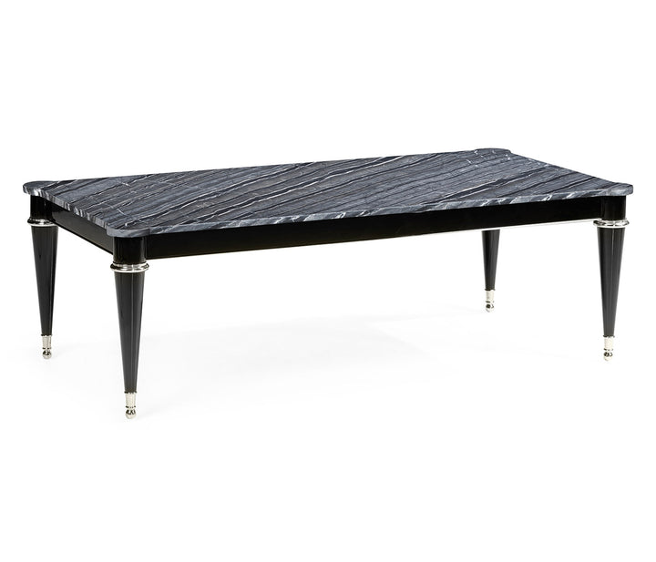 Madison Piano Black Cocktail Table with Grey Wave Marble Top