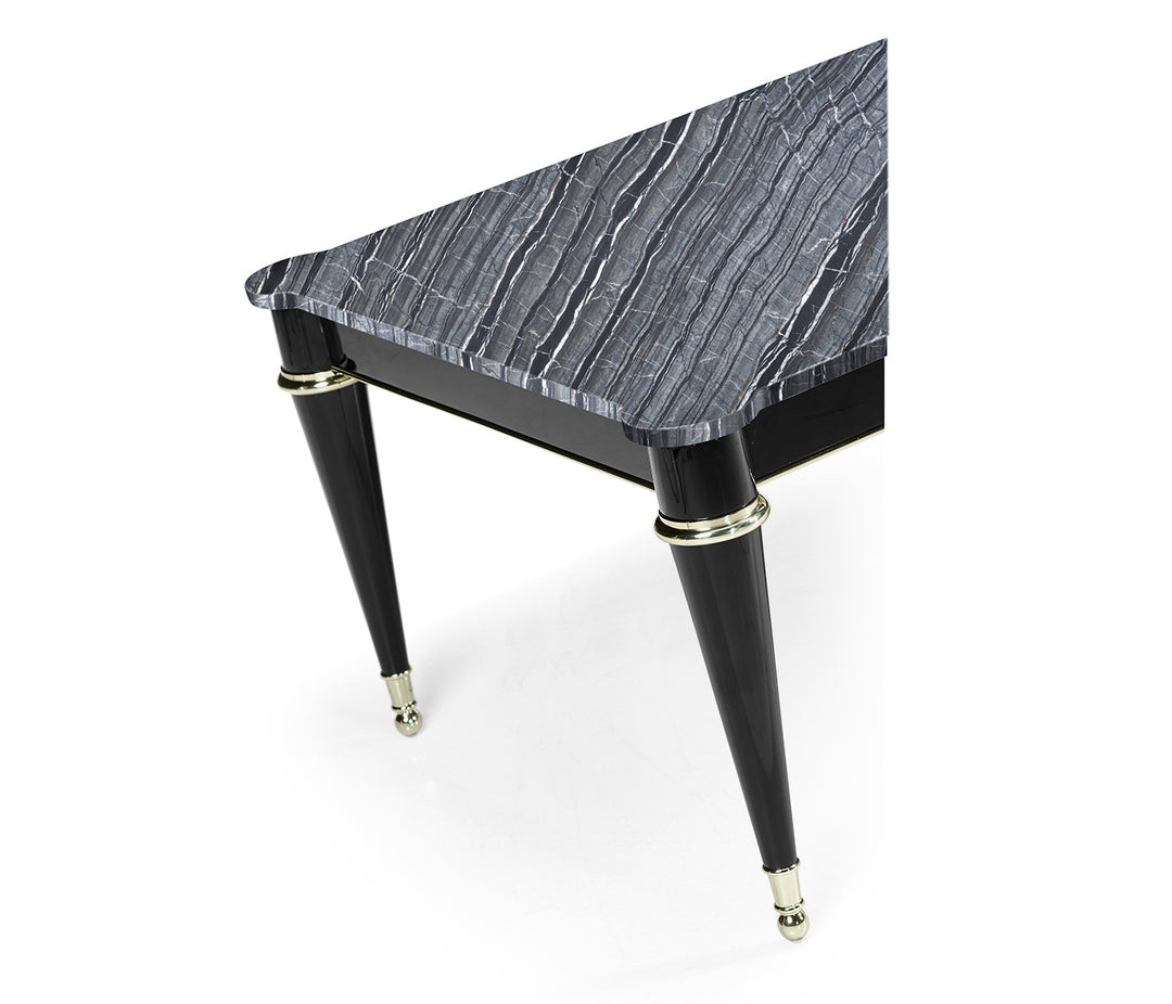 Madison Piano Black Cocktail Table with Grey Wave Marble Top