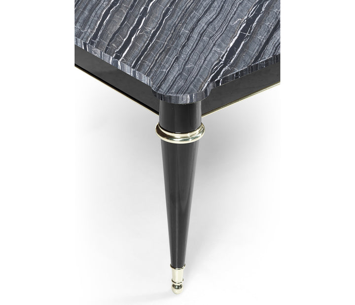 Madison Piano Black Cocktail Table with Grey Wave Marble Top