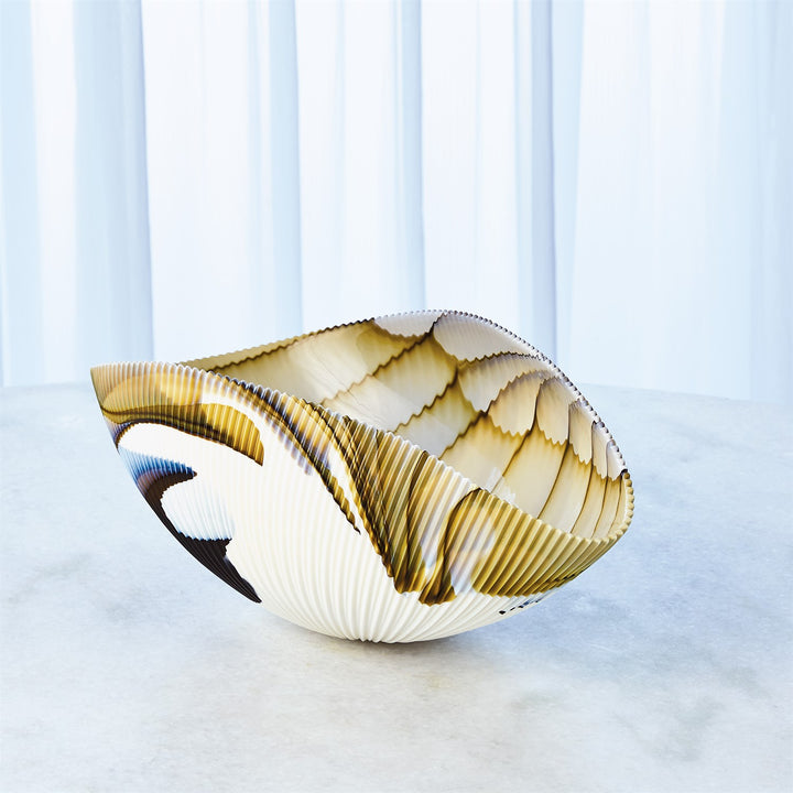 Pleated Bowl - Amber/Blue Filigree - Medium