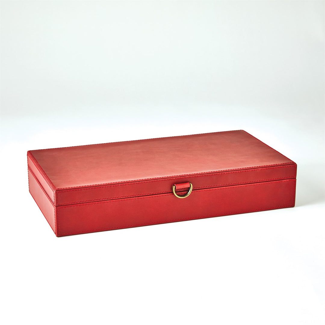 Marbled Leather D Ring Box - Deep Red - Large