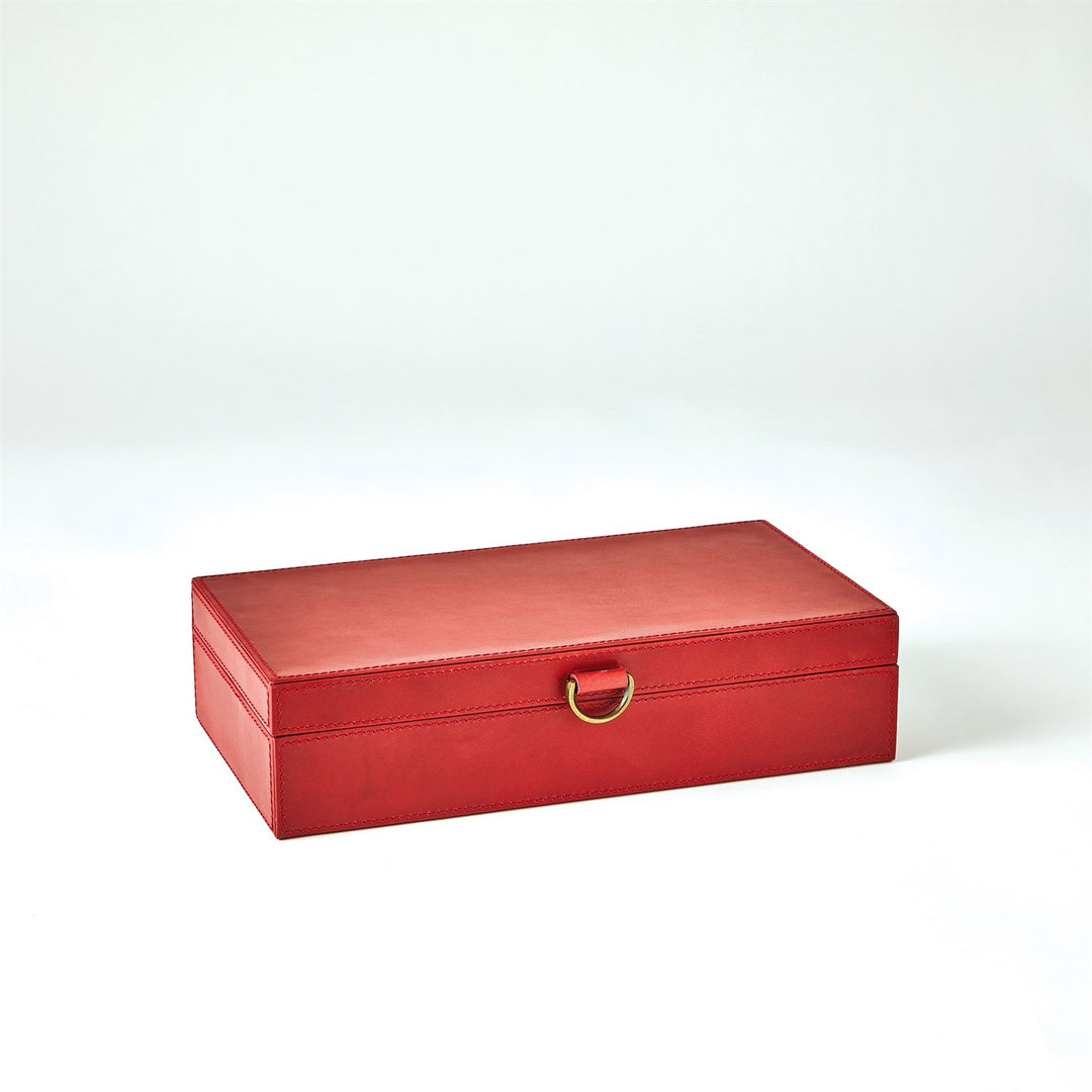 Marbled Leather D Ring Box - Deep Red - Medium
