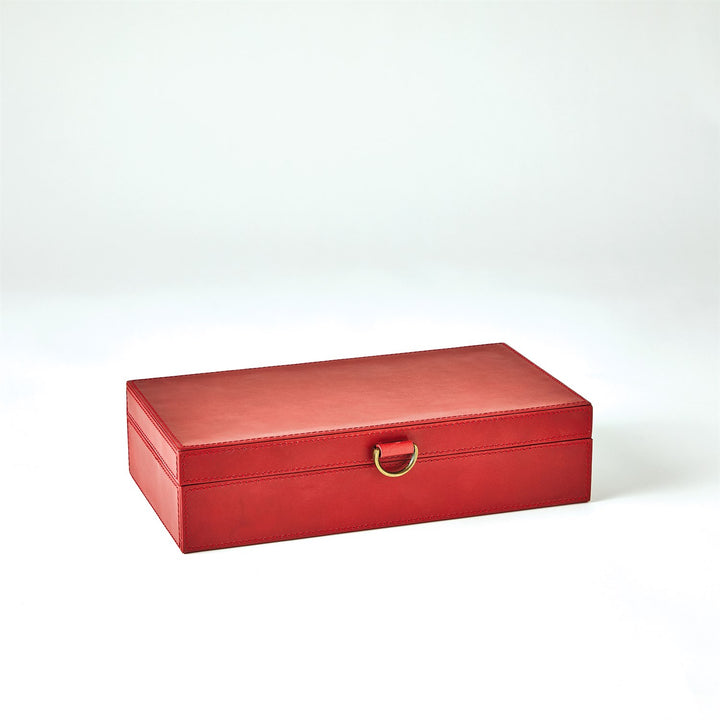 Marbled Leather D Ring Box - Deep Red - Medium