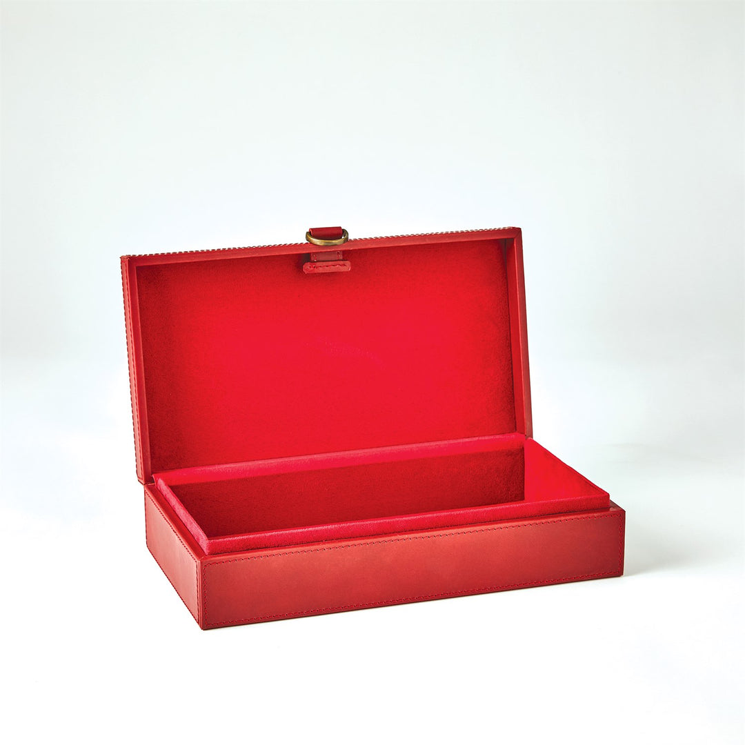 Marbled Leather D Ring Box - Deep Red - Medium
