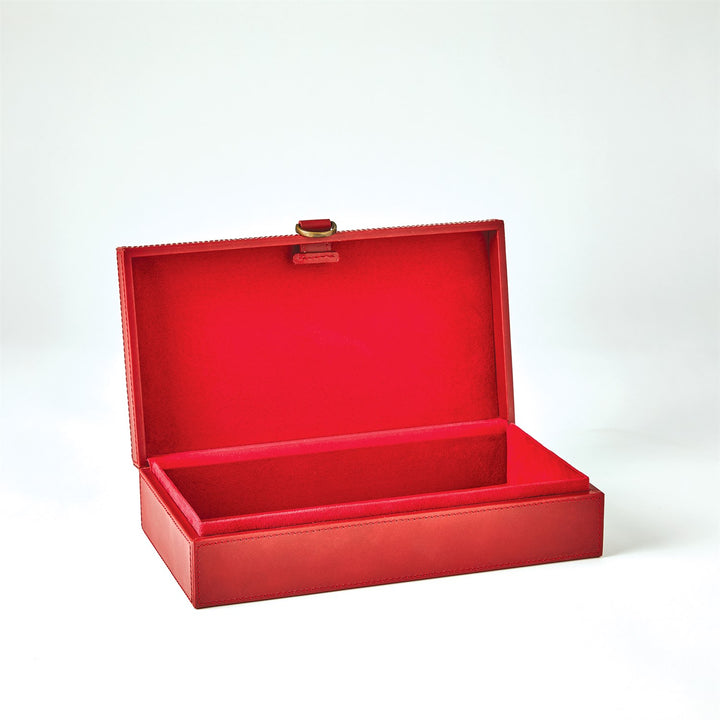 Marbled Leather D Ring Box - Deep Red - Medium