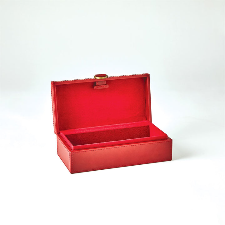 Marbled Leather D Ring Box - Deep Red - Small